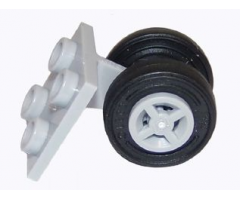 Aircraft Plate, Modified 2 x 2 Thin with Dual Wheels Holder - Split Pins with Light Bluish Gray Wheels and Black Tires (4870 / 4624 / 59895)