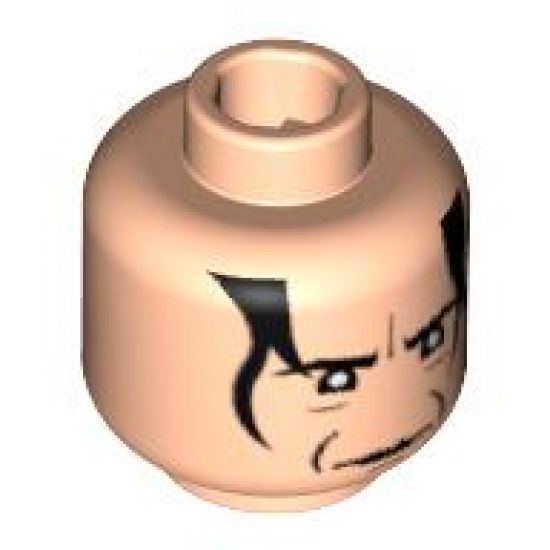 Minifigure, Head Male HP Snape with Crease Between Eyebrows, White Pupils, Black Hair Pattern - Blocked Open Stud