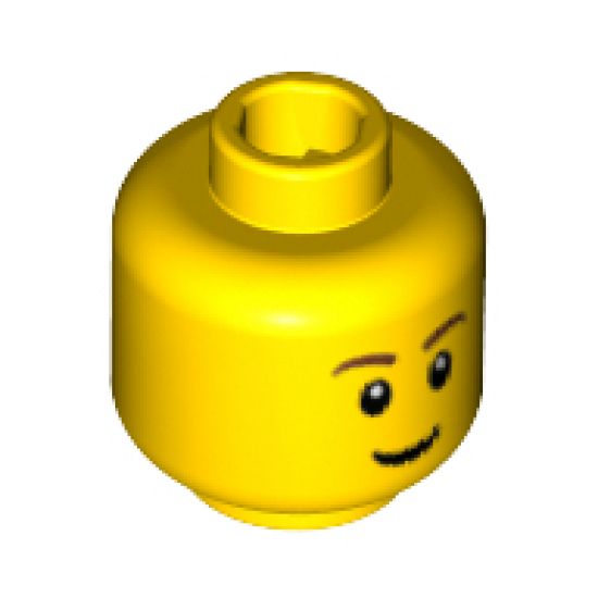 Minifigure, Head Brown Eyebrows, Thin Grin, Black Eyes with White Pupils Pattern - Blocked Open Stud