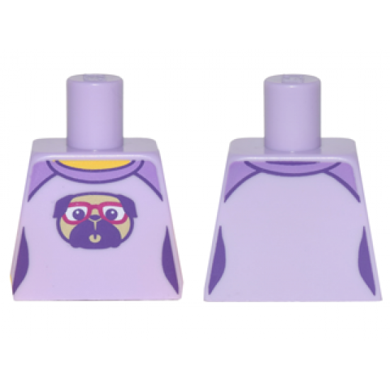 Torso Female Outline Shirt with Medium Lavender Shoulders and Pug Dog with Red Glasses Pattern
