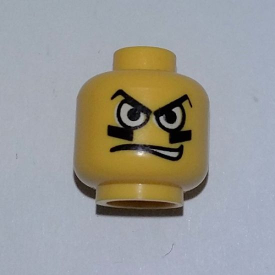 Minifigure, Head Male White Eyes, Black Eyegrease, Wavy Mouth Pattern - Blocked Open Stud