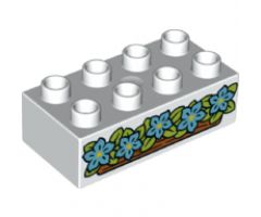 Duplo, Brick 2 x 4 with Medium Azure Flowers in Window Box Pattern