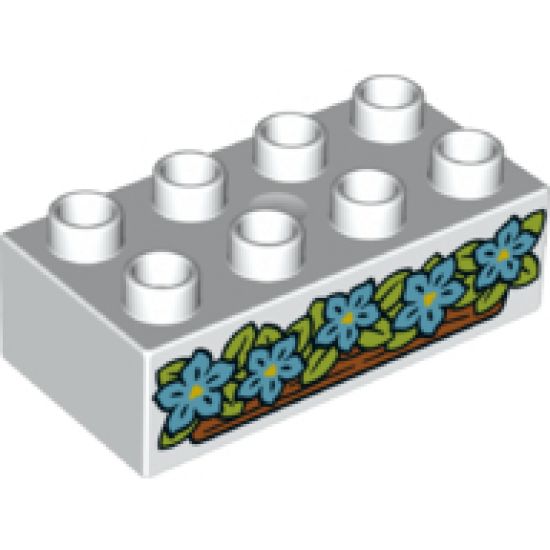 Duplo, Brick 2 x 4 with Medium Azure Flowers in Window Box Pattern