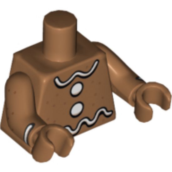 Torso White Icing and Buttons Pattern (Gingerbread Man) / Medium Nougat Arms with White Icing Stripe / Medium Nougat Hands