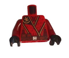 Torso Tunic, Gold Ninjago Logogram 'K', Dark Red Mesh, Reddish Brown Belt Pattern / Dark Red Arms / Black Hands