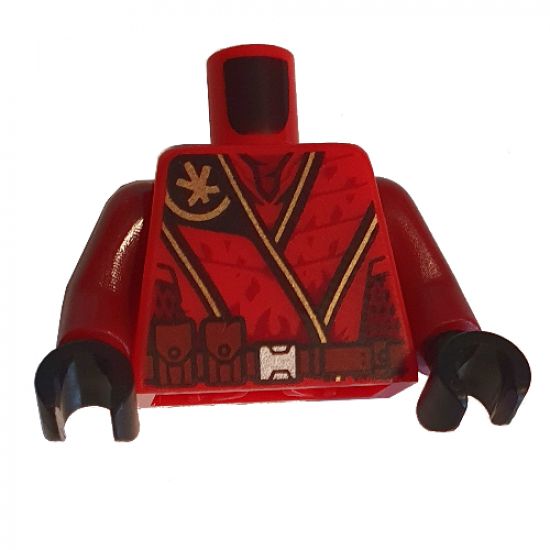 Torso Tunic, Gold Ninjago Logogram 'K', Dark Red Mesh, Reddish Brown Belt Pattern / Dark Red Arms / Black Hands