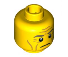 Minifigure, Head Male Gray Eyebrows, Wrinkles, Downturned Mouth Pattern - Blocked Open Stud