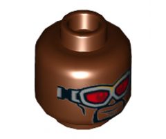 Minifigure, Head Dual Sided Glasses with Silver Goggles and Red Lenses, Black Goatee, Smile / Open Mouth Scowl Pattern - Hollow Stud