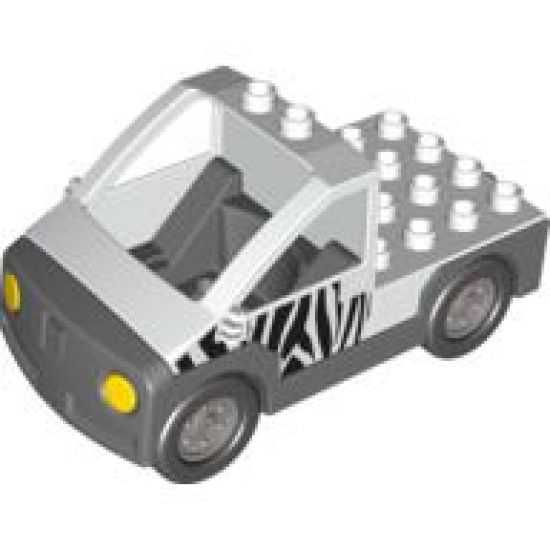 Duplo, Vehicle Truck Pickup Flatbed with Dark Bluish Gray Base with Zebra Stripes Pattern