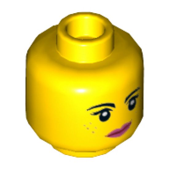 Minifigure, Head Dual Sided Female Black Eyebrows, Freckles, Eyelashes, Pink Lips, Smile / Angry Pattern (Lucy Wyldstyle) - Hollow Stud