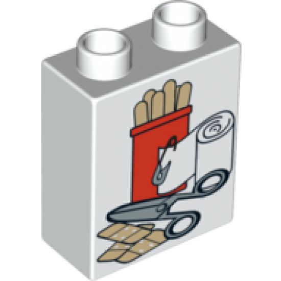 Duplo, Brick 1 x 2 x 2 with Scissors, Bandages and Tongue Depressors Pattern