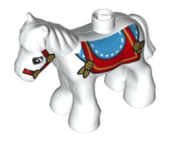 Duplo, Animal Horse Baby Foal Pony with Blue and Red Saddle and Red Bridle Pattern