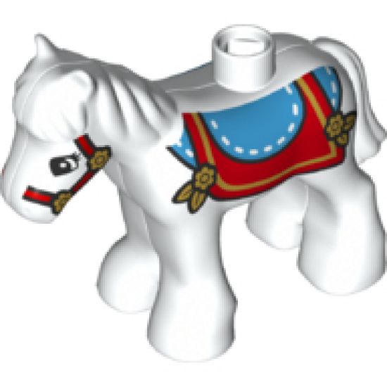 Duplo, Animal Horse Baby Foal Pony with Blue and Red Saddle and Red Bridle Pattern