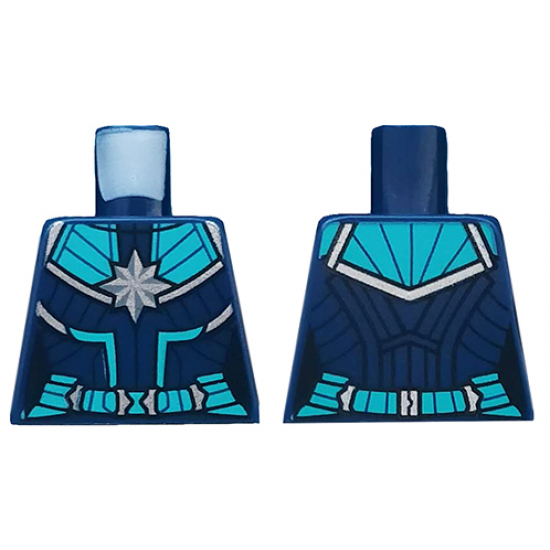 Torso Female Outline, Suit with Silver Star and Medium Azure Panels and Belt Pattern