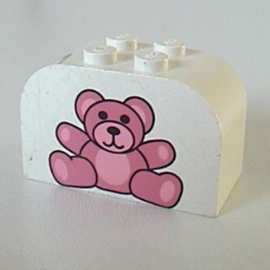 Slope, Curved 4 x 2 x 2 Double with Four Studs with Teddy Bear Pattern