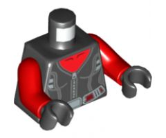 Torso Female Top with Red Neck, Silver Zipper and Trim and Dark Red Belt Pattern / Red Arms / Black Hands