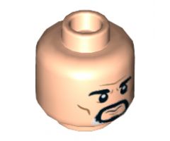 Minifigure, Head Dual Sided Black Eyebrows, Black and White Goatee, Wrinkles and Cheek Lines, Neutral / Angry Pattern - Hollow Stud