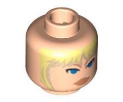 Minifigure, Head Female with Peach Lips, Blue Eyes, Tan Bangs Pattern (SW Juno) - Blocked Open Stud