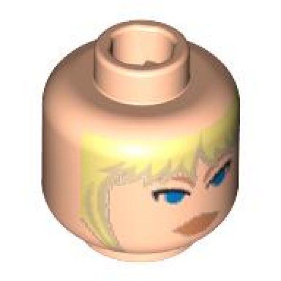 Minifigure, Head Female with Peach Lips, Blue Eyes, Tan Bangs Pattern (SW Juno) - Blocked Open Stud