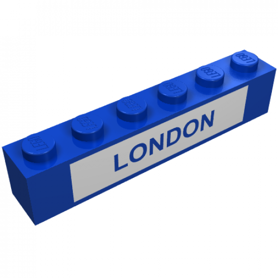Brick 1 x 6 with Blue in White 'LONDON' Pattern