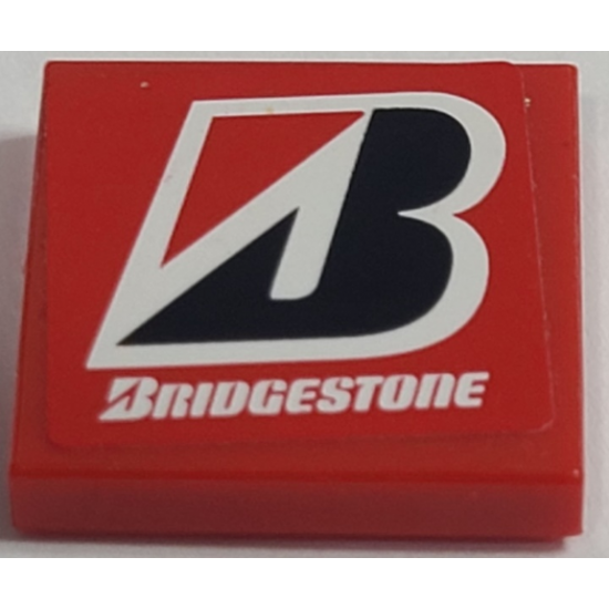 Tile 2 x 2 with White 'BRIDGESTONE' and Logo Pattern (Sticker) - Set 8157