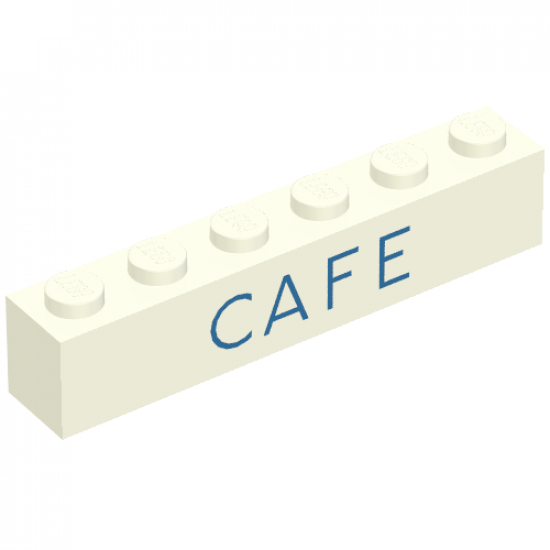 Brick 1 x 6 with Blue 'CAFE' Pattern