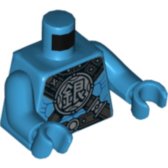 Torso Pearl Dark Gray and Silver Belt and Crossbelt, Chinese Logogram '?' (Silver) Pattern / Dark Azure Arms / Dark Azure Hands