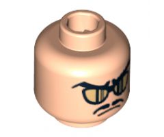 Minifigure, Head Glasses with Gold Sunglasses, Moustache and Frown Pattern - Blocked Open Stud