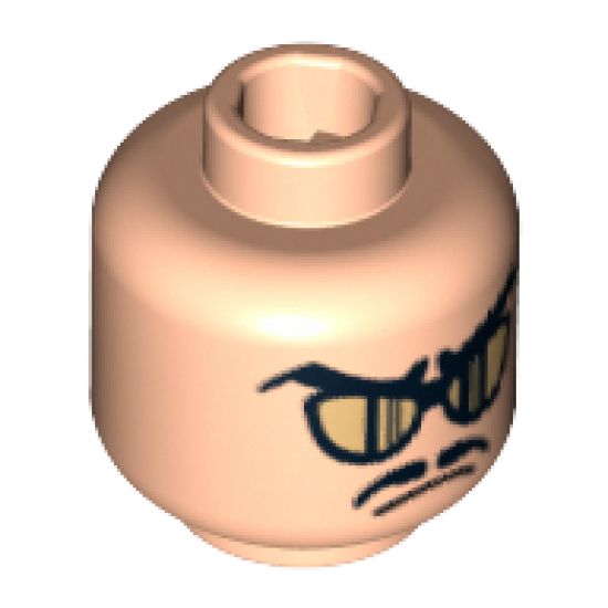 Minifigure, Head Glasses with Gold Sunglasses, Moustache and Frown Pattern - Blocked Open Stud