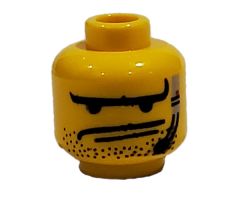 Minifigure, Head Male Long Eyebrows, 2 Lines Mouth, Stubble and Headset Pattern - Blocked Open Stud