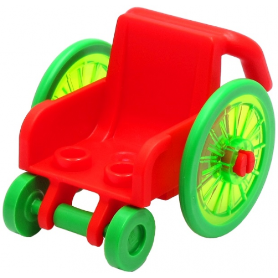 Minifigure, Utensil Wheelchair with Trans-Bright Green Wheelchair Wheels and Bright Green Trolley Wheels