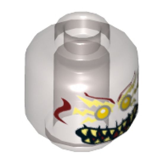 Minifigure, Head Alien with Yellowish Green Lightning Bolts around Gold Eyes, Dark Red Face Lines, Fangs Pattern (Mayhem) - Hollow Stud