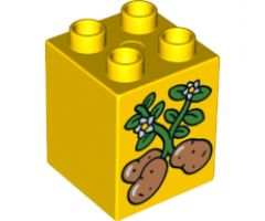Duplo, Brick 2 x 2 x 2 with Three Potatoes with Vines and Flowers Pattern (10819)