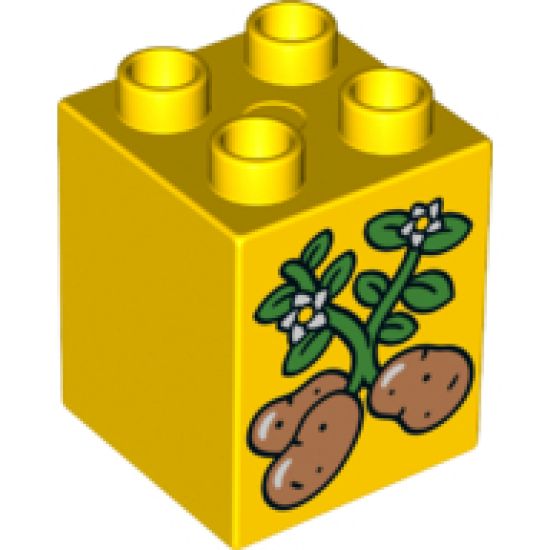 Duplo, Brick 2 x 2 x 2 with Three Potatoes with Vines and Flowers Pattern (10819)
