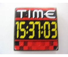 Tile 2 x 2 with White 'TIME' and Yellow '15:37:03' Pattern (Sticker) - Set 8279