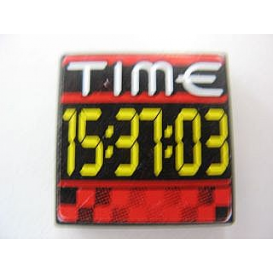 Tile 2 x 2 with White 'TIME' and Yellow '15:37:03' Pattern (Sticker) - Set 8279
