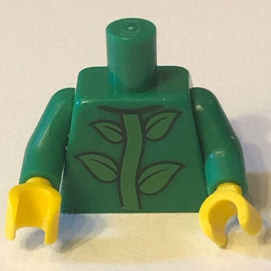 Torso with 4 Leaves on Bright Green Stem Pattern (BAM) / Green Arms / Yellow Hands