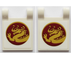 Flag 2 x 2 Square with Vertical Gold Dragon in Dark Red Circle on White Background Pattern on Both Sides (Stickers) - Set 70618