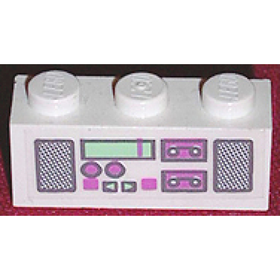 Brick 1 x 3 with Radio and Dual Cassette Pattern Dark Pink/Light Green (Sticker) - Set 5835