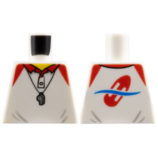 Torso Polo Shirt with Red Collar, Silver Whistle and Red Lifeguard Float on Back Pattern