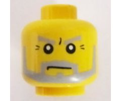 Minifigure, Head Beard Gray with Gray Eyebrows, Sideburns and Crow's Feet Wrinkles Pattern - Blocked Open Stud