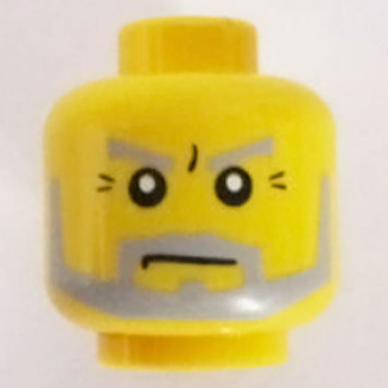 Minifigure, Head Beard Gray with Gray Eyebrows, Sideburns and Crow's Feet Wrinkles Pattern - Blocked Open Stud