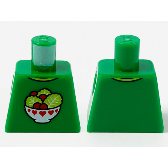 Torso Lettuce and Tomatoes Salad in White Bowl with Red Hearts Pattern