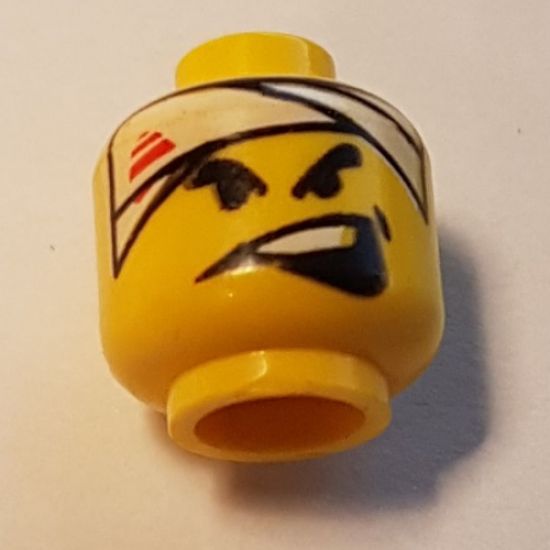 Minifigure, Head Male White Bandage with Blood, Side Open Mouth Pattern - Blocked Open Stud