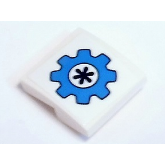 Slope, Curved 2 x 2 with Dark Azure Gear with Dark Blue Flower Pattern (Sticker) - Set 41346