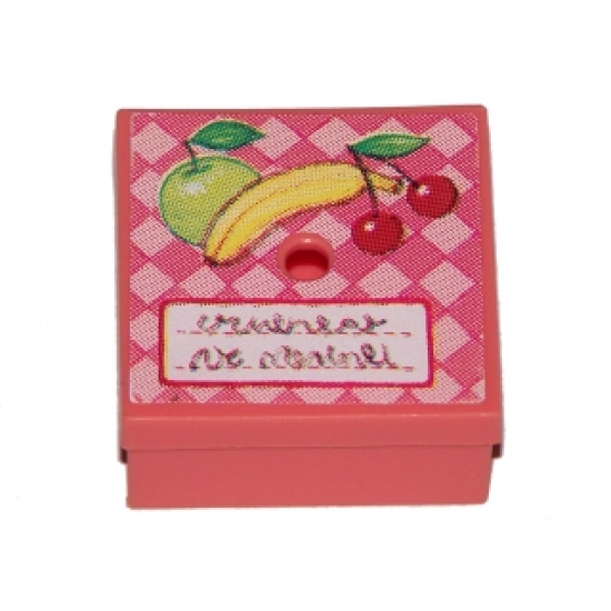 Container Box 3.5 x 3.5 x 1.3 with Hinged Lid with Fruit Pattern (Sticker) - Set 3205