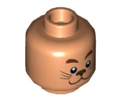 Minifigure, Head Dual Sided, Reddish Brown Eyebrows, Dark Brown Nose and Whiskers, Smiling / Scared Pattern - Hollow Stud