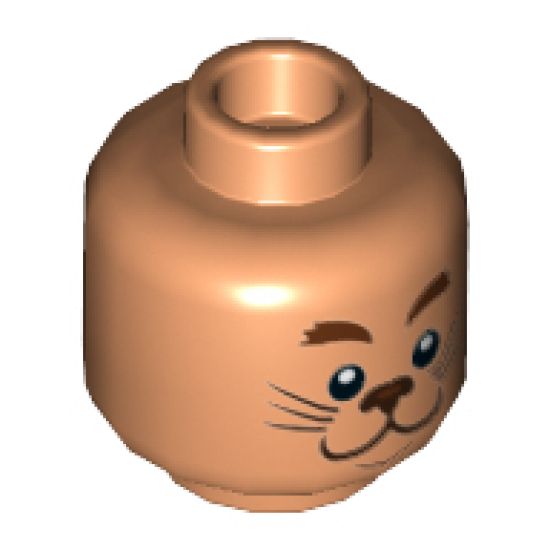 Minifigure, Head Dual Sided, Reddish Brown Eyebrows, Dark Brown Nose and Whiskers, Smiling / Scared Pattern - Hollow Stud