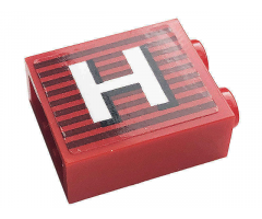 Brick 1 x 2 x 2 with Inside Stud Holder with Gray Stripes and White Letter 'H' Pattern (Sticker) - 10272