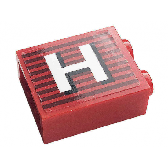 Brick 1 x 2 x 2 with Inside Stud Holder with Gray Stripes and White Letter 'H' Pattern (Sticker) - 10272